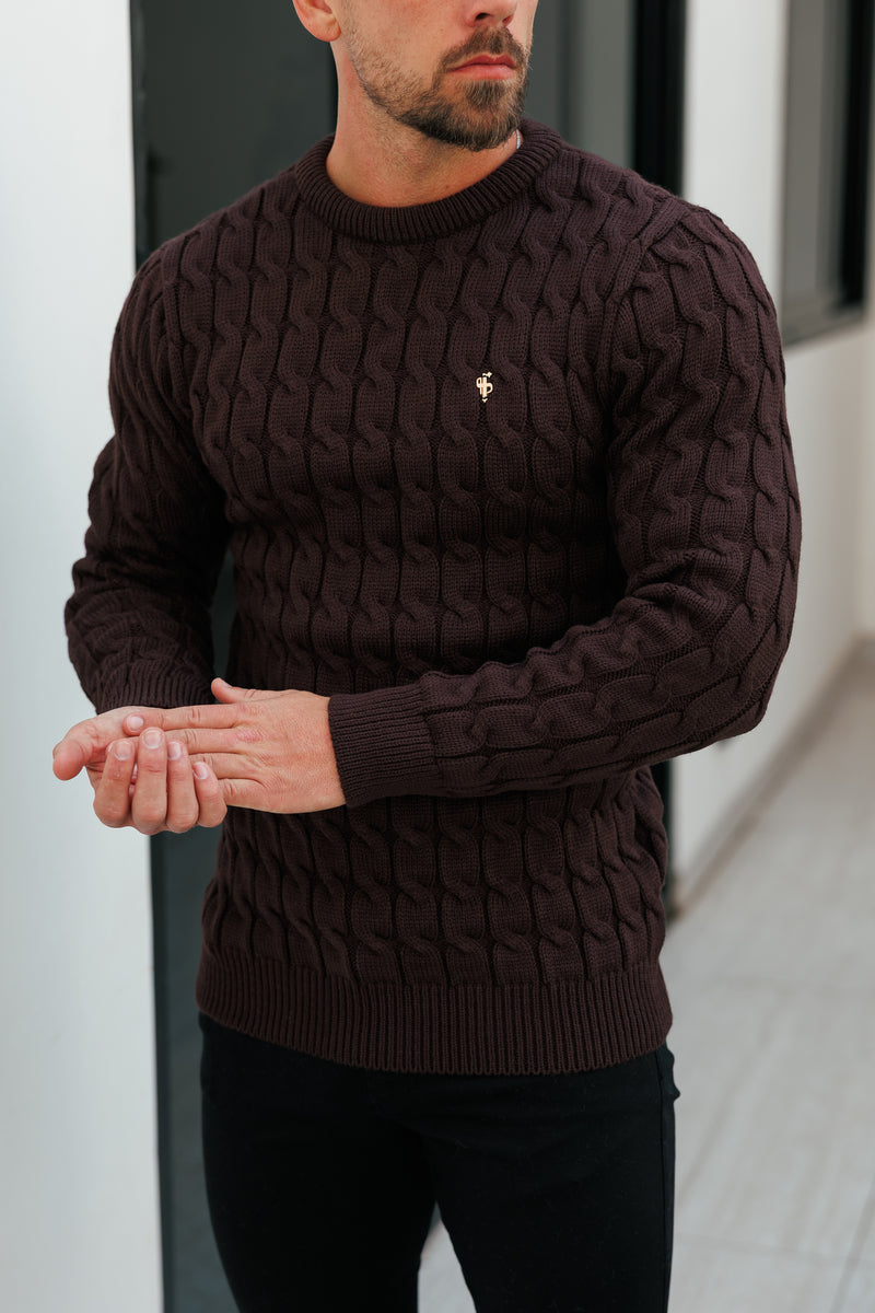 Vater-Söhne-Strickpullover mit Rundhalsausschnitt, braun, Link Weave - FSJ141