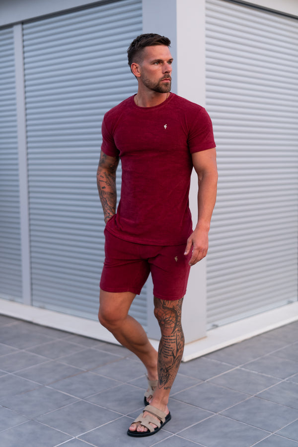 Vater-Söhne-Frottee-Shorts in Burgunderrot/Silber - FSH1350