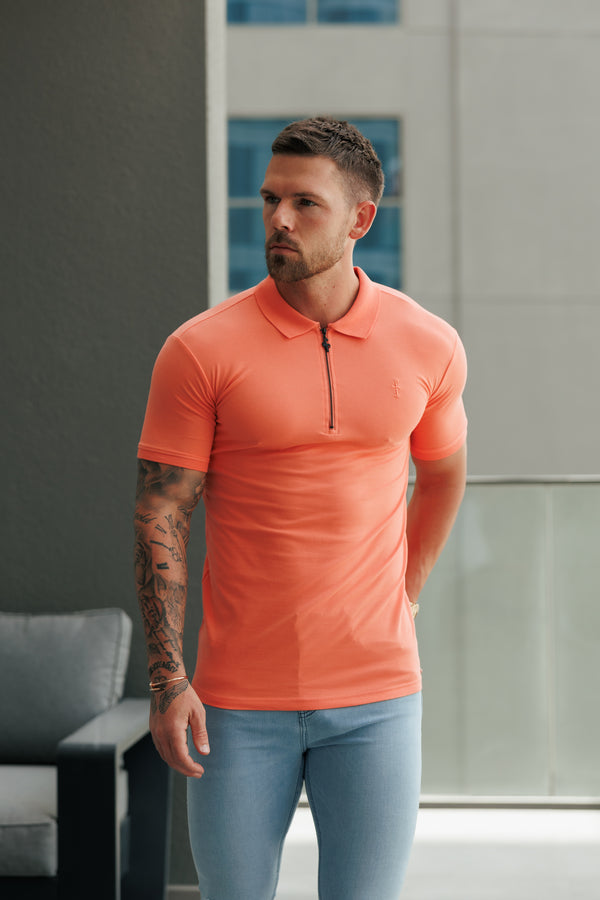 Klassisches Poloshirt mit Reißverschluss in Lachsfarbe von Father Sons – FSH1232