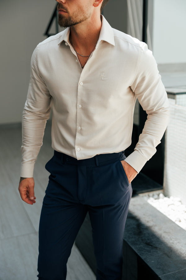 Father Sons Classic Oxford Touch Long Sleeve Beige with Cutaway Collar - FS1175