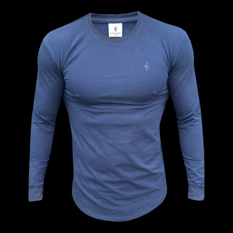Vater und Sohn – Klassisches, marineblaues T-Shirt mit Rundhalsausschnitt, abgerundetem Saum und langen Ärmeln – FSH997