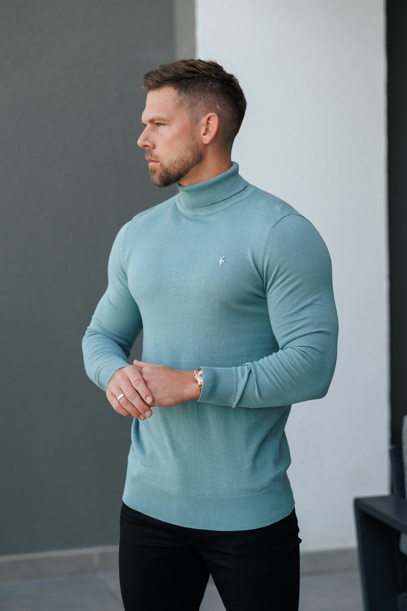 Father Sons klassischer weißer Rollkragenpullover aus Merinowolle mit FS-Stickerei – FSN018