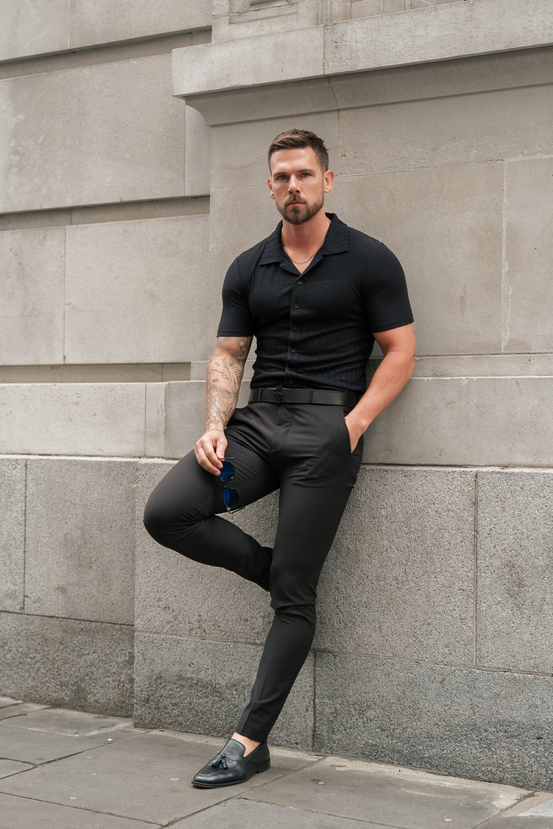 Father Sons Jersey Revere Vertical Stripe Black Shirt Short Sleeve - FSR024