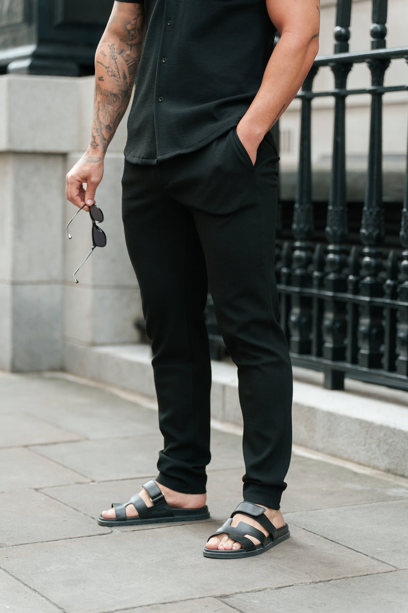 Schmale Jersey-Cord-Hose in Schwarz für Vater und Sohn – FSR016 (VORBESTELLUNG 11. AUGUST)