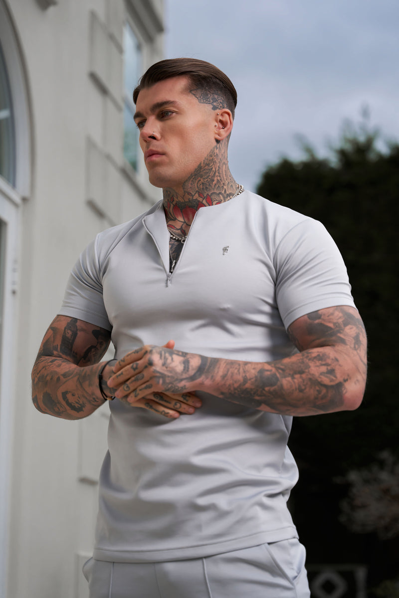 Father Sons Scuba Hellgraues/Silber Crew T-Shirt mit Reißverschlussdetail, kurzärmlig - FSH1034