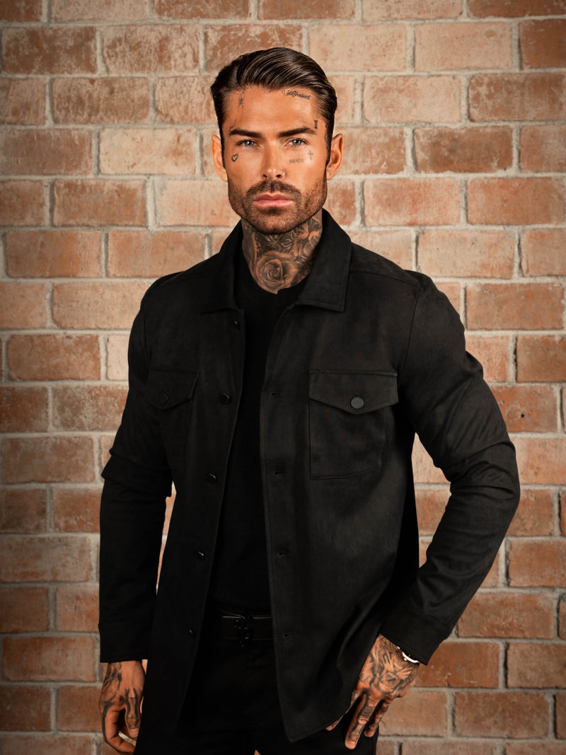 FS Wildleder-Haptik-Knopfjacke Schwarz - FSN218