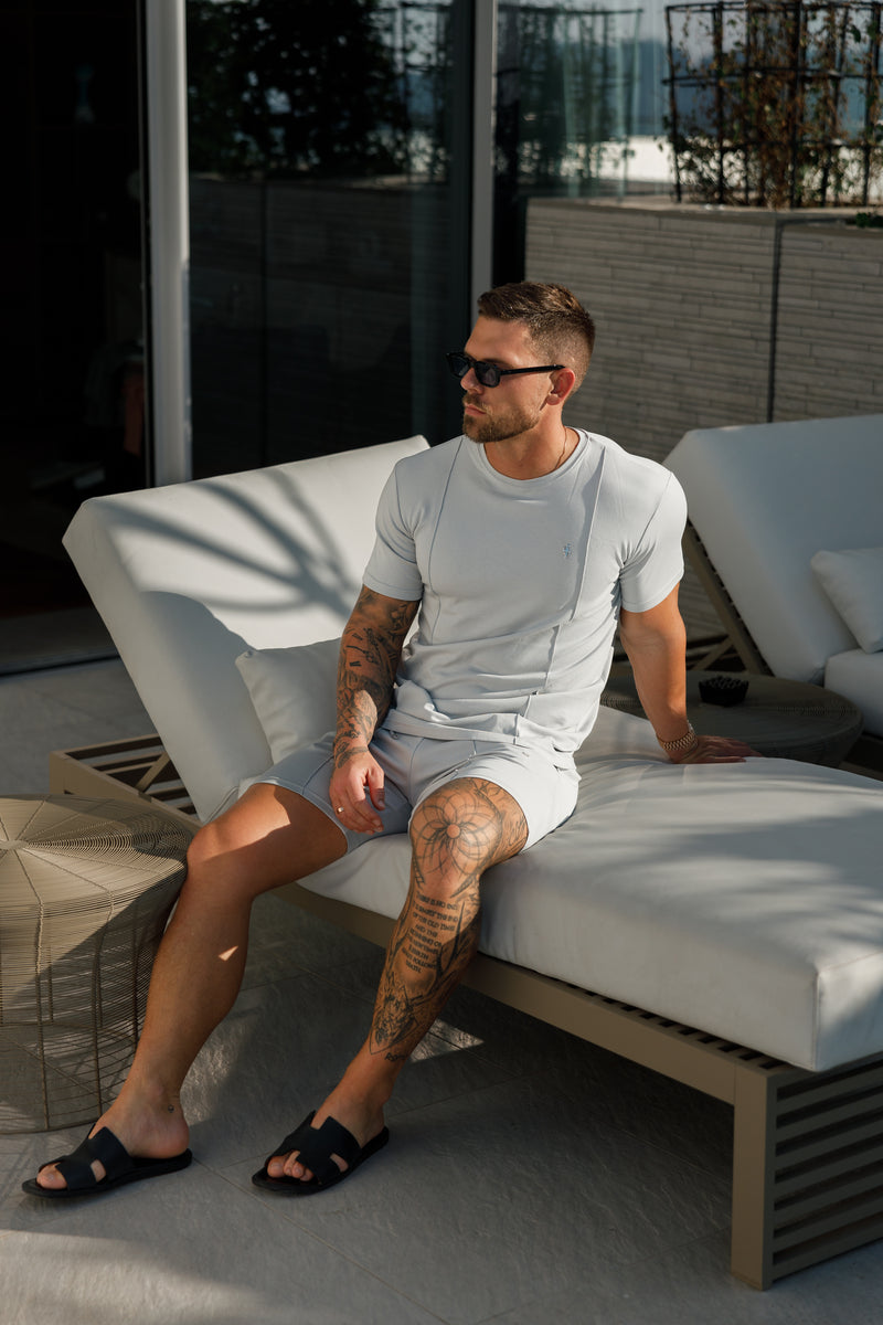 Vater Söhne Hellgrau/Silber Elastische Shorts mit Kordelzug und Biesen - FSH1057