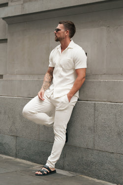 Father Sons Jersey Cord Stretch White Revere Shirt Short Sleeve - FSR017 (PRE ORDER 11TH AUGUST)