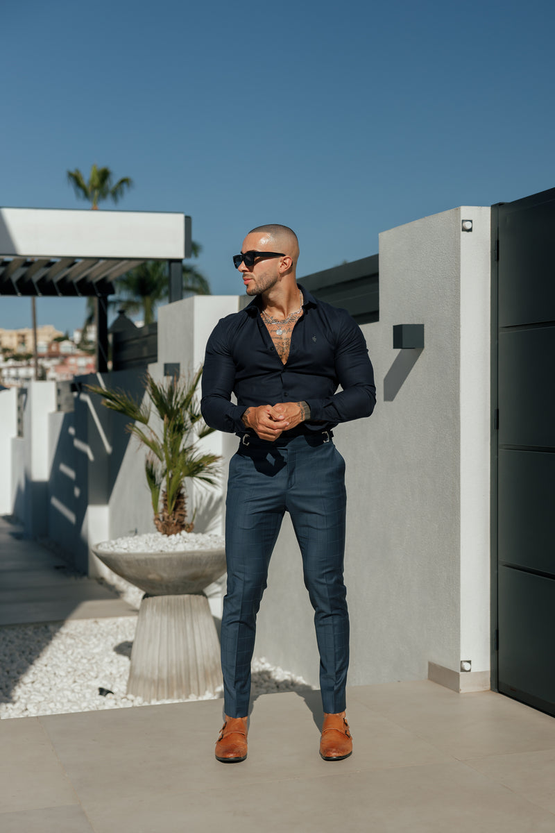 Vater Söhne Super Slim Stretch Navy Side Panel Shirt LS - FS1090