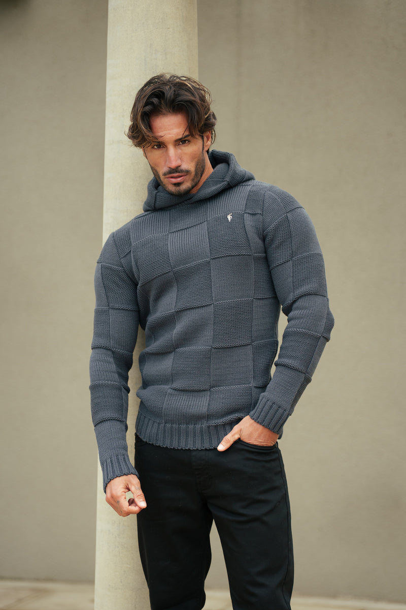 Father Sons Gunmetal Checkerboard Strickhoodie - FSJ136 (VORBESTELLUNG 11. DEZEMBER)