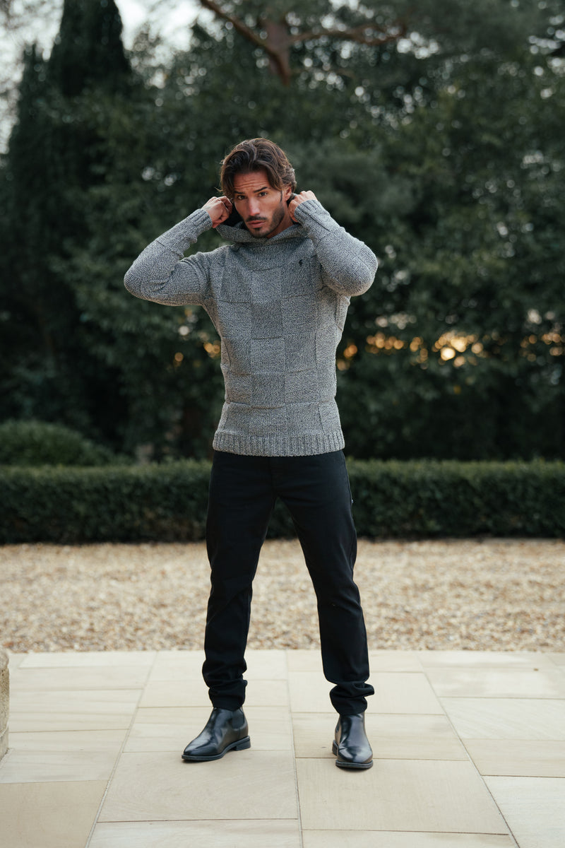 Vater-Söhne-Strickhoodie, schwarz/weiß, zweifarbig kariert - FSJ134 (VORBESTELLUNG 11. DEZEMBER)