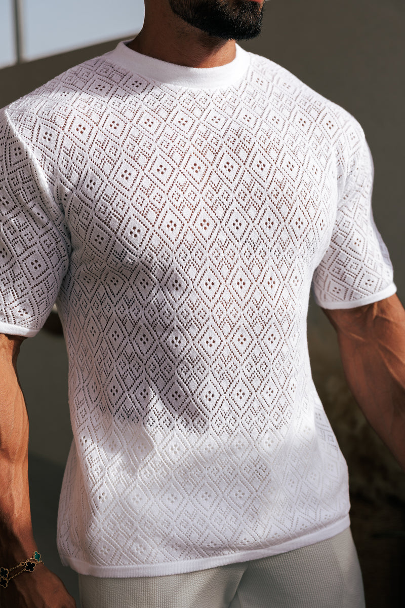 Father Sons Crochet Crew T-Shirt White Short Sleeve - FSJ086