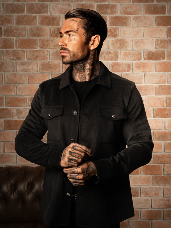 FS Gebürstete, schlichte Jacke mit Knopfleiste, Schwarz – FSN182