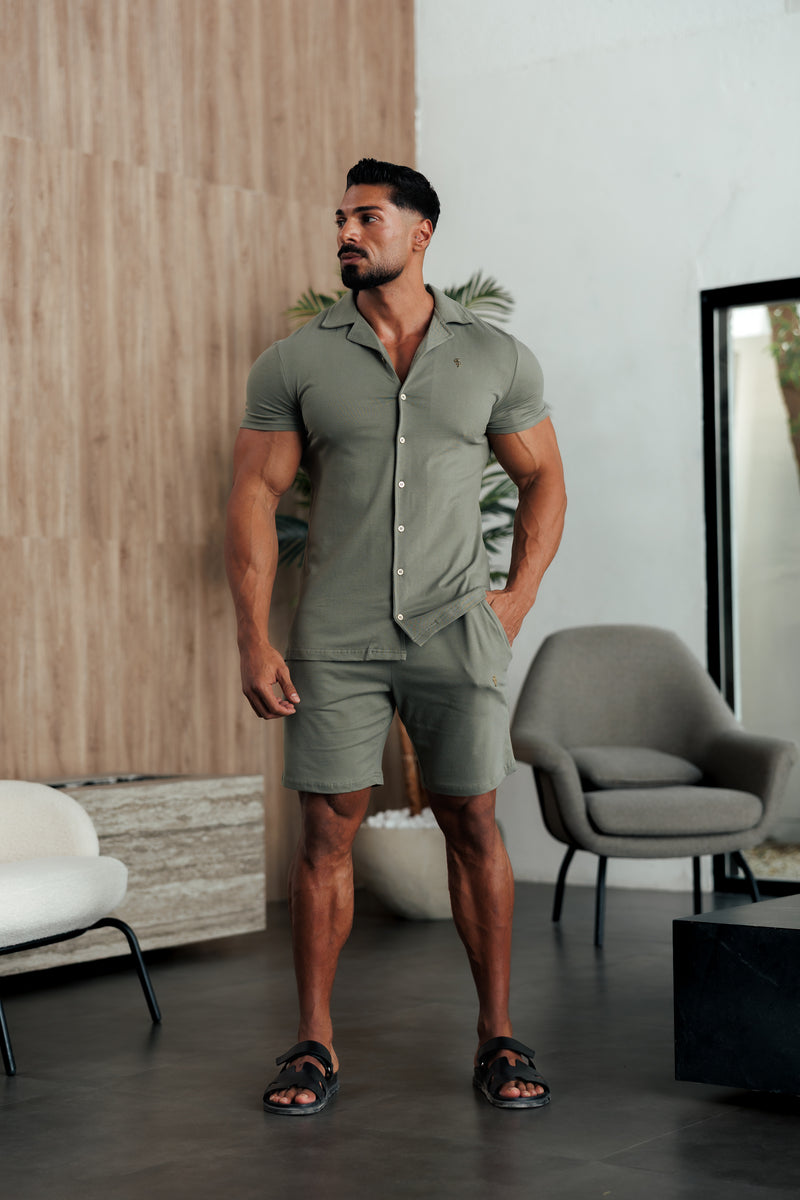 Father Sons Stretch Olive / Gold Pique Revere Shirt Short Sleeve - FSH1387