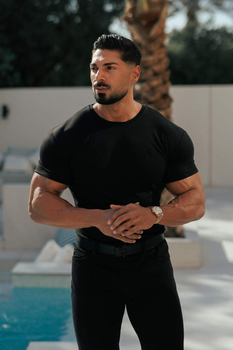 Vater Söhne Schwarzes Bambus Crew T-Shirt - FSH577