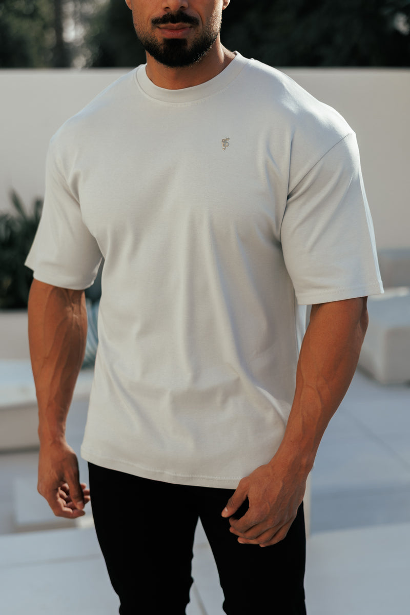 Klassisches hellgraues/silbernes Oversize-T-Shirt mit Rundhalsausschnitt für Väter und Söhne – FSH1421