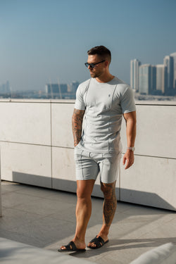 Vater Söhne Hellgrau/Silber Elastische Shorts mit Kordelzug und Biesen - FSH1057