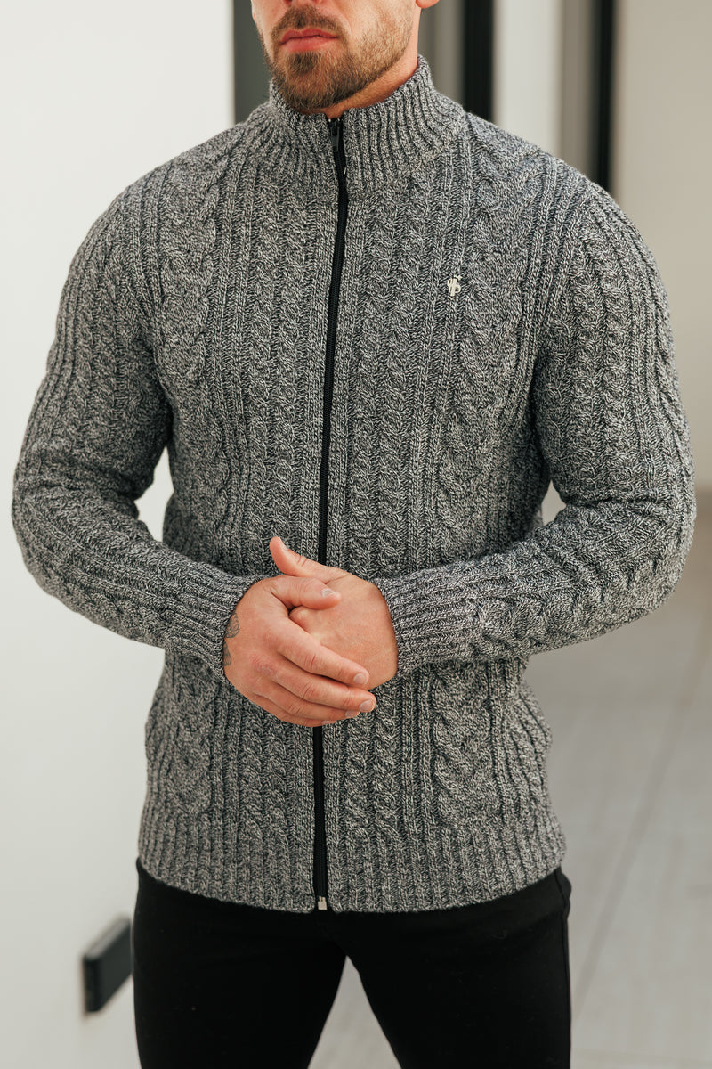 Father Sons Funnel Neck Full Zip Cardigan Black / White Two Tone -  FSJ145 (PRE ORDER 21ST DECEMBER)