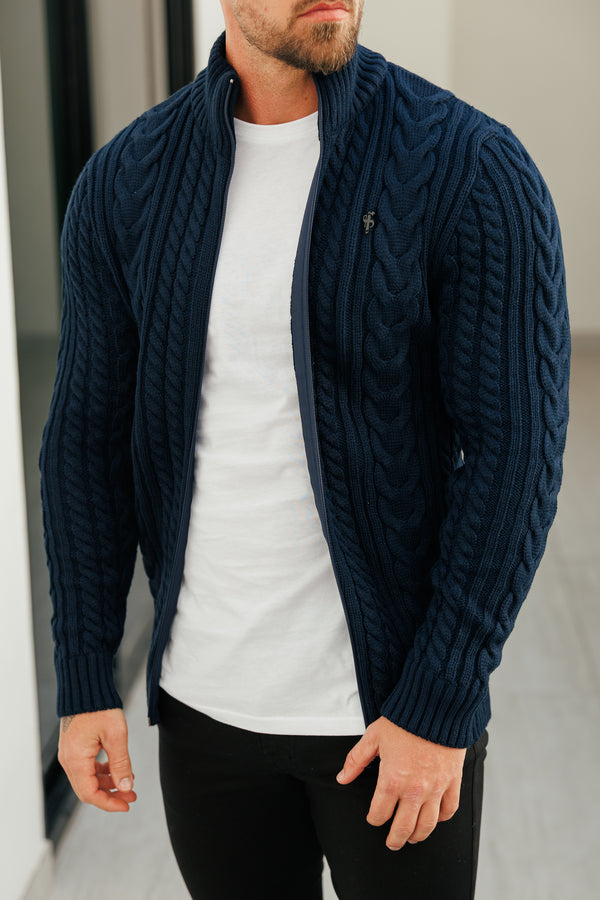 Father Sons Funnel Neck Full Zip Cardigan Dunkelblau - FSJ146 (VORBESTELLUNG 21. DEZEMBER)