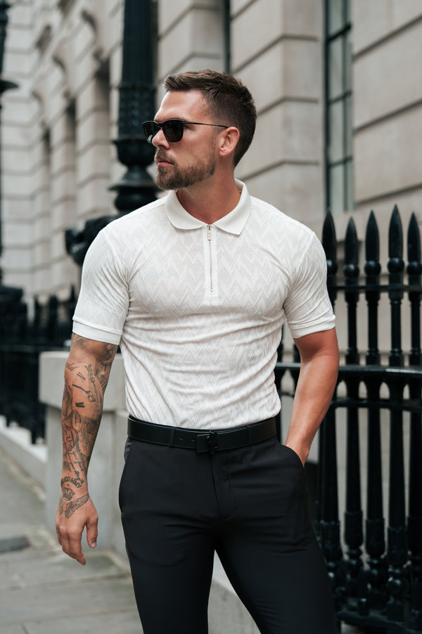 Father Sons Classic Jacquard White Chevron Zipped Polo - FSR020
