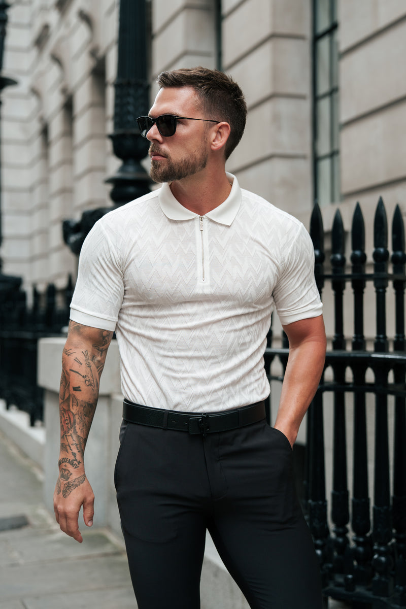 Klassisches Jacquard-Poloshirt mit weißem Chevron-Reißverschluss von Vater und Sohn – FSR020 (VORBESTELLUNG 11. AUGUST)