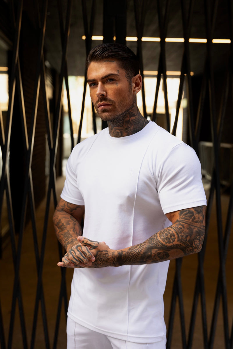 Weißes Rundhals-T-Shirt mit Biesendetail für Vater und Sohn – FSH1047