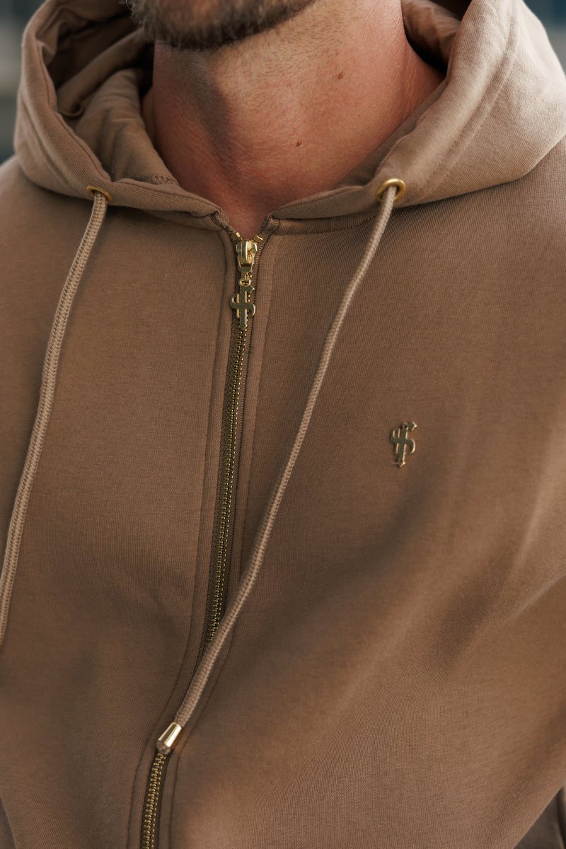 FS Taupe / Gold Kapuzenpullover mit Reißverschluss und Taschen - FSH1248
