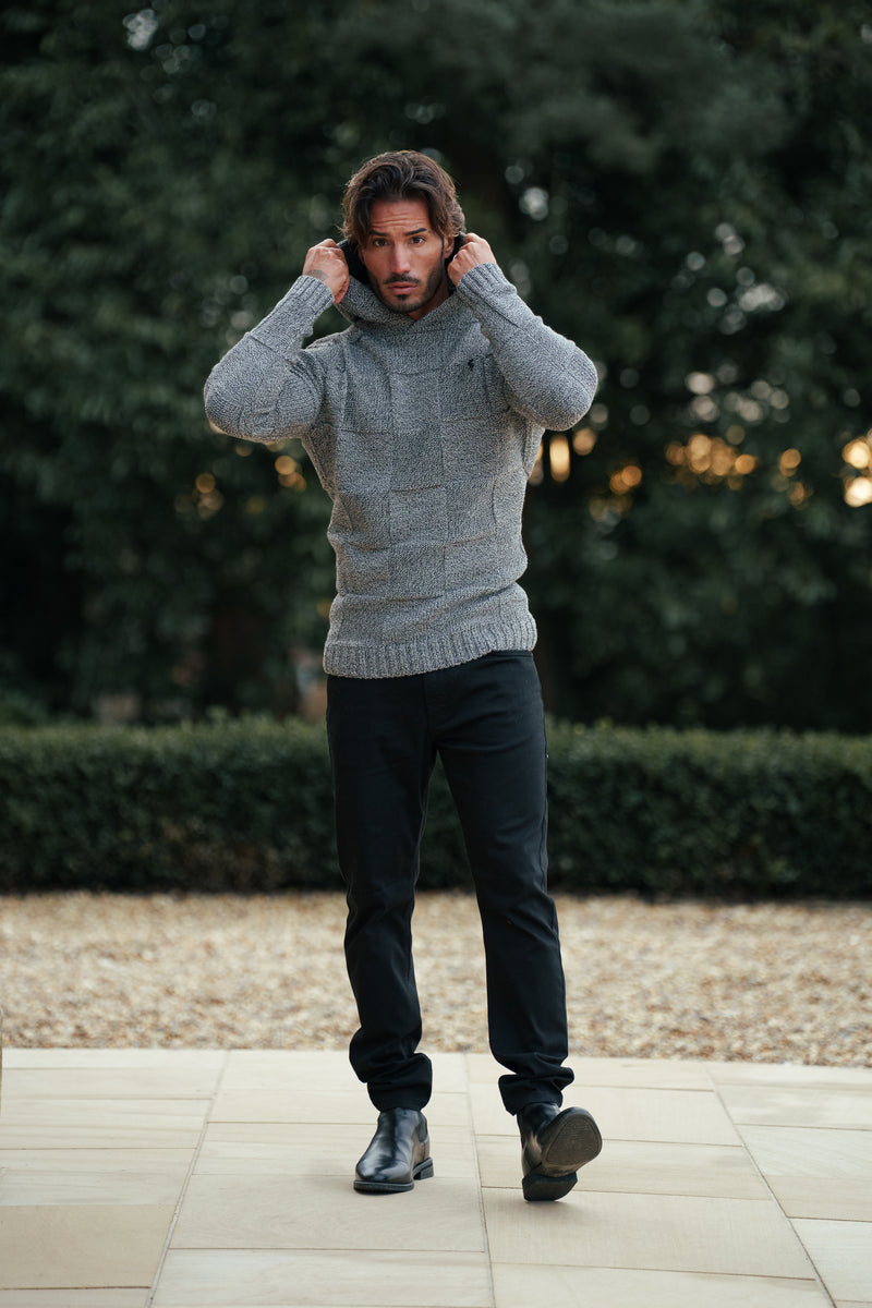 Vater-Söhne-Strickhoodie, schwarz/weiß, zweifarbig kariert - FSJ134 (VORBESTELLUNG 11. DEZEMBER)