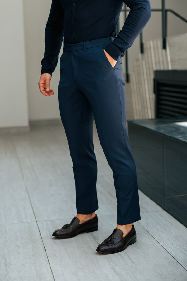 Entspannte, formelle Stretchhose für Vater und Sohn in Marineblau - FSTR022 RELAXED