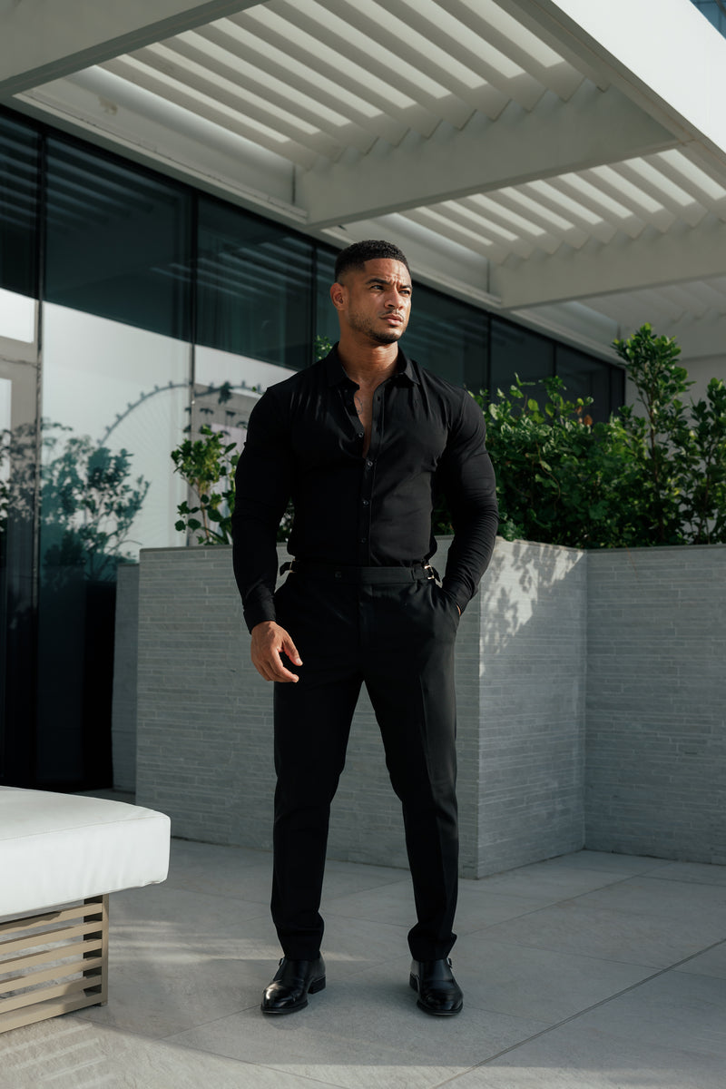 Tailliertes schwarzes Langarmtrikot „Vater und Sohn“ – FSD004