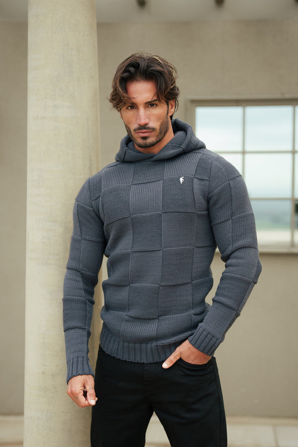 Father Sons Gunmetal Checkerboard Strickhoodie - FSJ136 (VORBESTELLUNG 11. DEZEMBER)