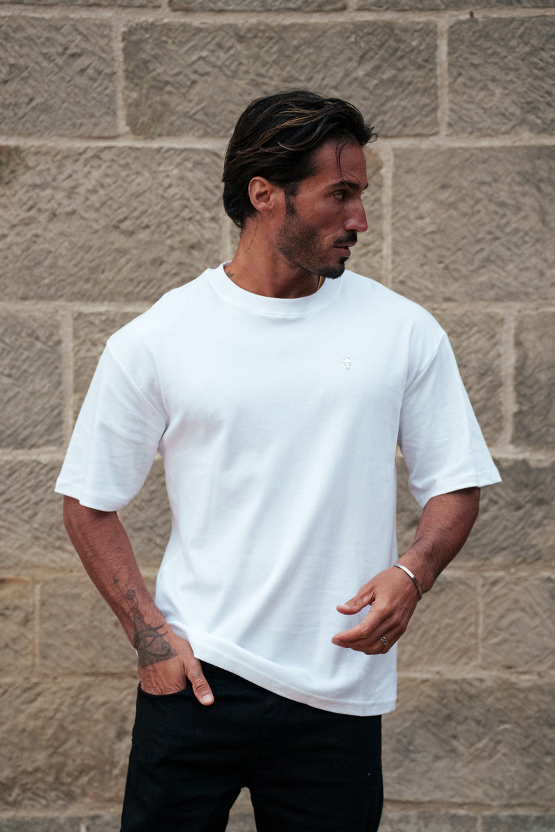 Father Sons Classic White / Silver Oversized Crew T Shirt - FSH1423