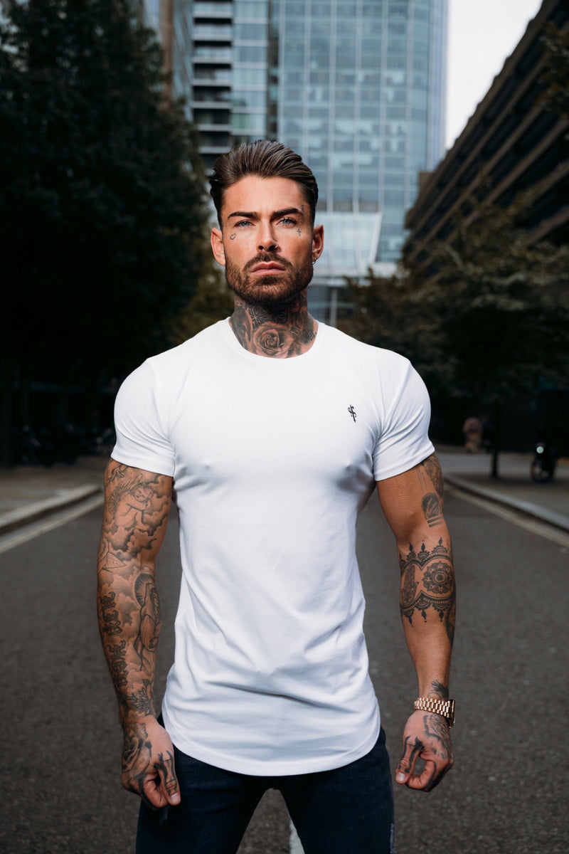 Father Sons Classic White / Black Curved Hem Crew T Shirt - FSH924