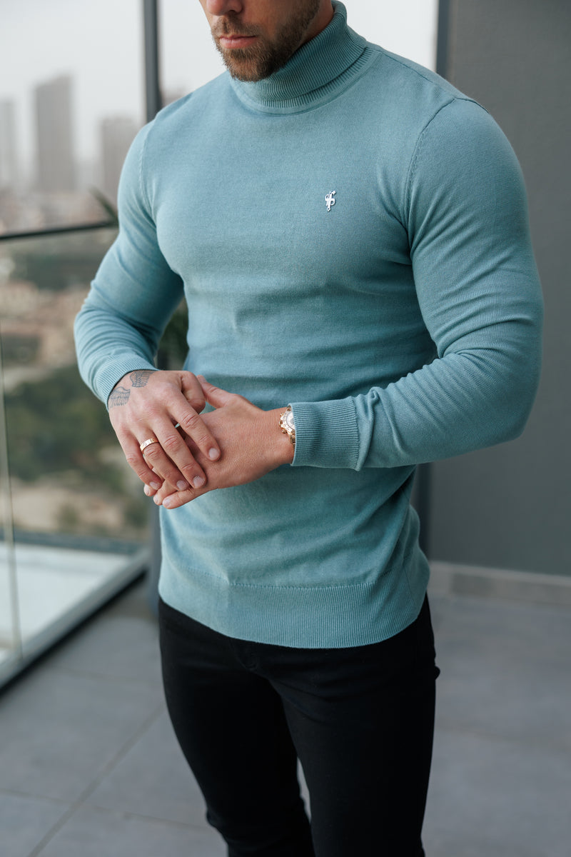 Father Sons klassischer weißer Rollkragenpullover aus Merinowolle mit FS-Stickerei – FSN018