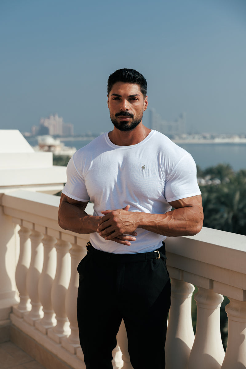 Vater-Söhne-Klassiker, weiße Bambus-Crew mit goldenem Metall-Emblem, Aufkleber FSH1381