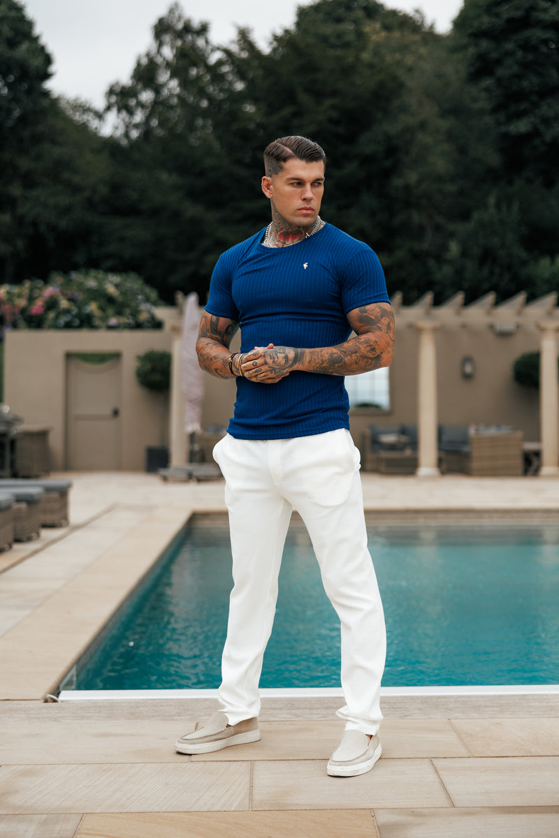 Father Sons Classic New Navy / Gold Ribbed Knit Super Slim Short Sleeve Crew - FSH1383