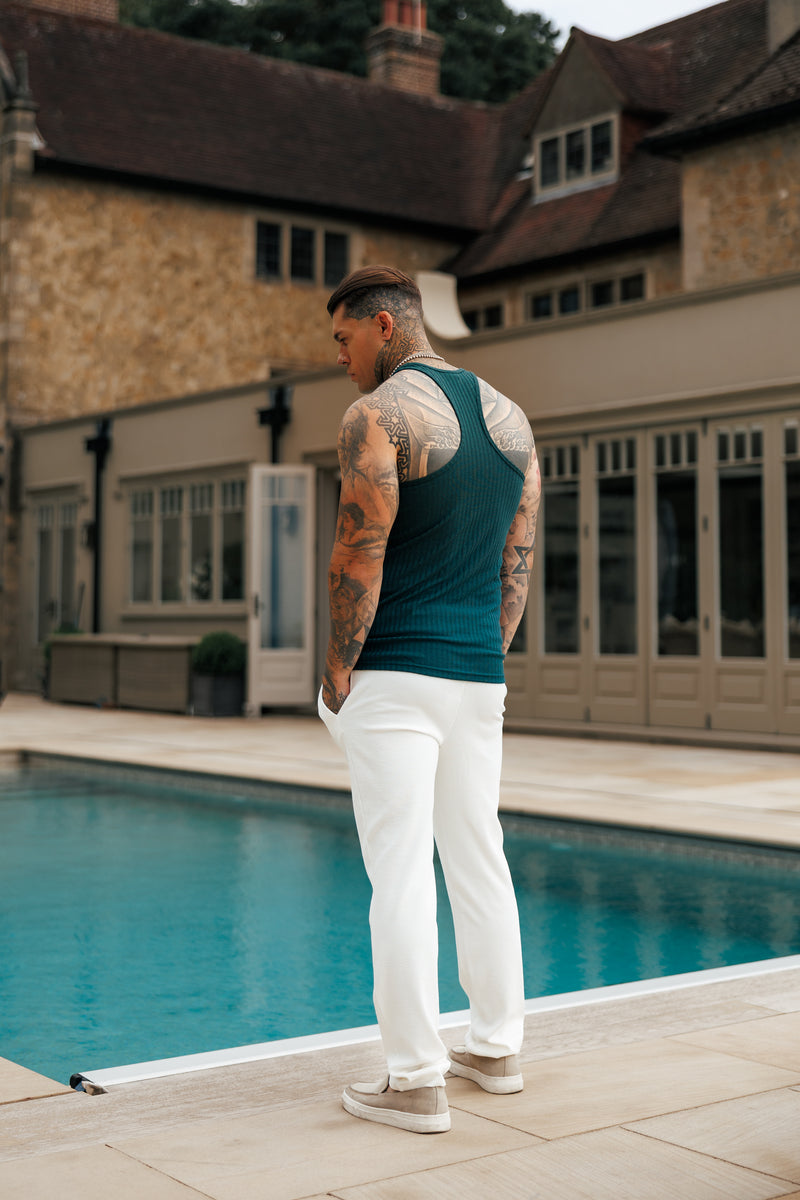 Father Sons Classic Forest Green / White Ribbed Knit Super Slim Vest - FSH1327
