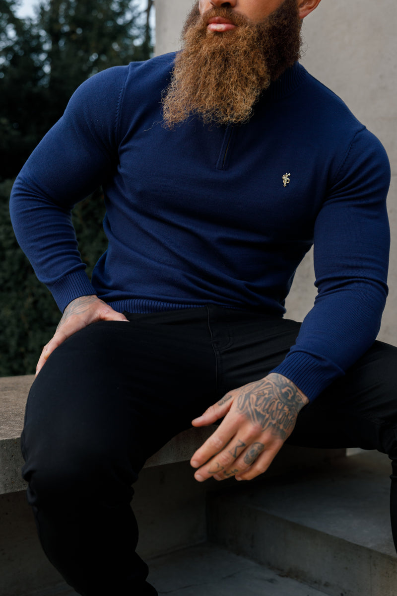 Father Sons Navy Trichterhals-Strickpullover mit 1/2-Reißverschluss – FSN122