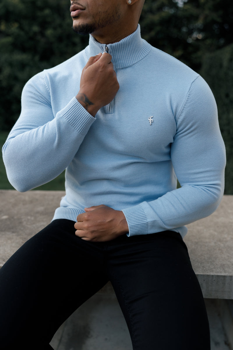 Father Sons Light Blue Funnel Neck 1/2 Zip Knitted Jumper - FSN119