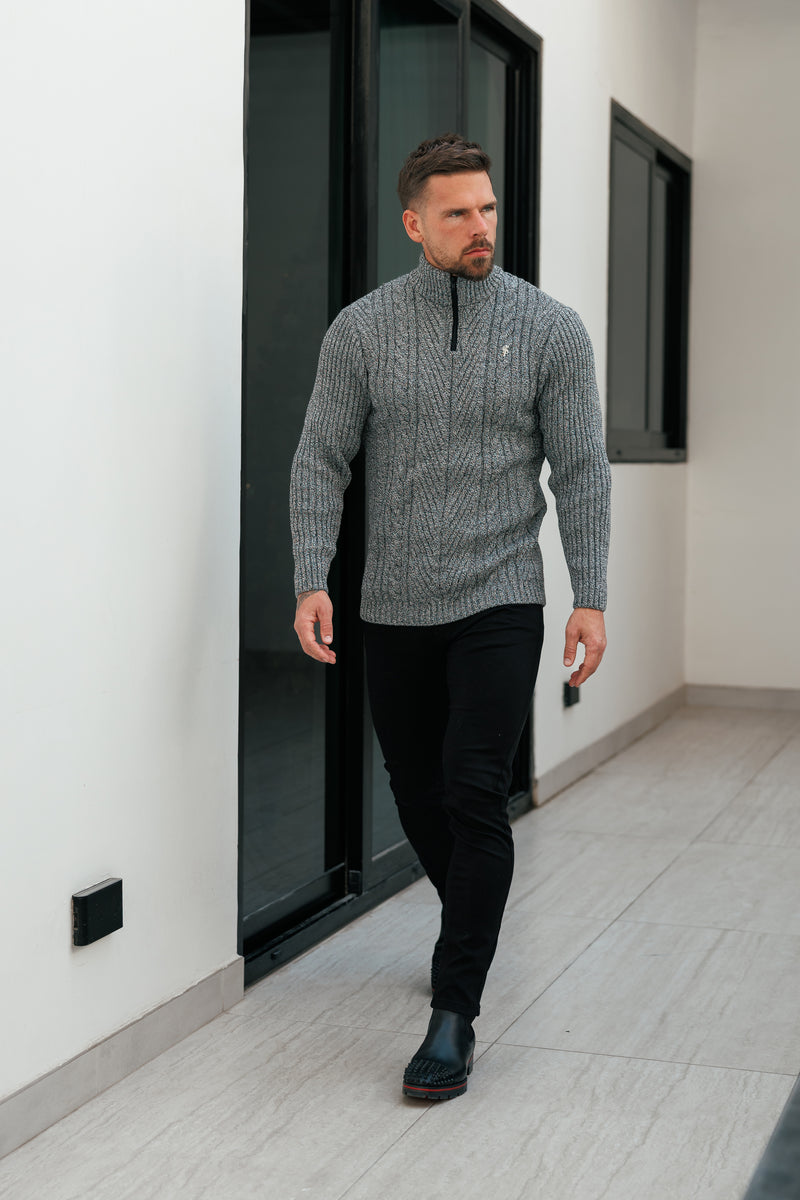 FS Funnel Neck Jumper with Quarter Zip Black / White Two Tone - FSJ154 (PRE ORDER 29TH DECEMBER)