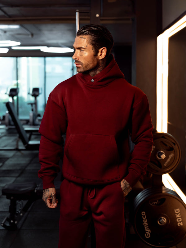 FS Burgunderroter Oversized-Kapuzenpullover mit funktionalem FS-Nieten - FSR008