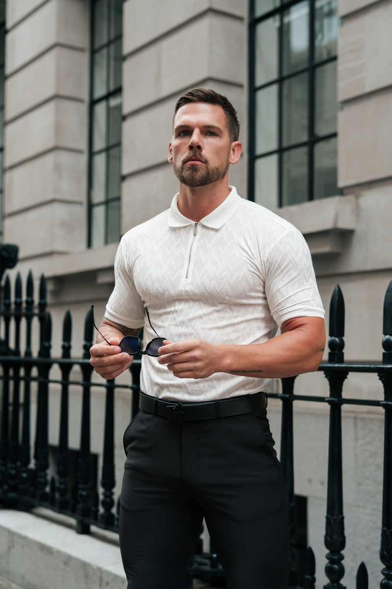Klassisches Jacquard-Poloshirt mit weißem Chevron-Reißverschluss von Vater und Sohn – FSR020 (VORBESTELLUNG 11. AUGUST)