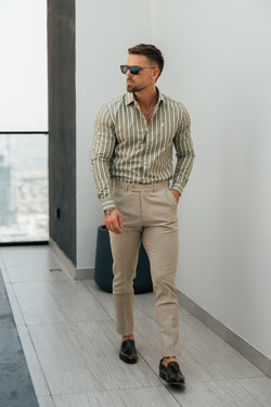 Entspannte, formelle Stretchhose für Vater und Sohn in Beige - FSTR021 RELAXED