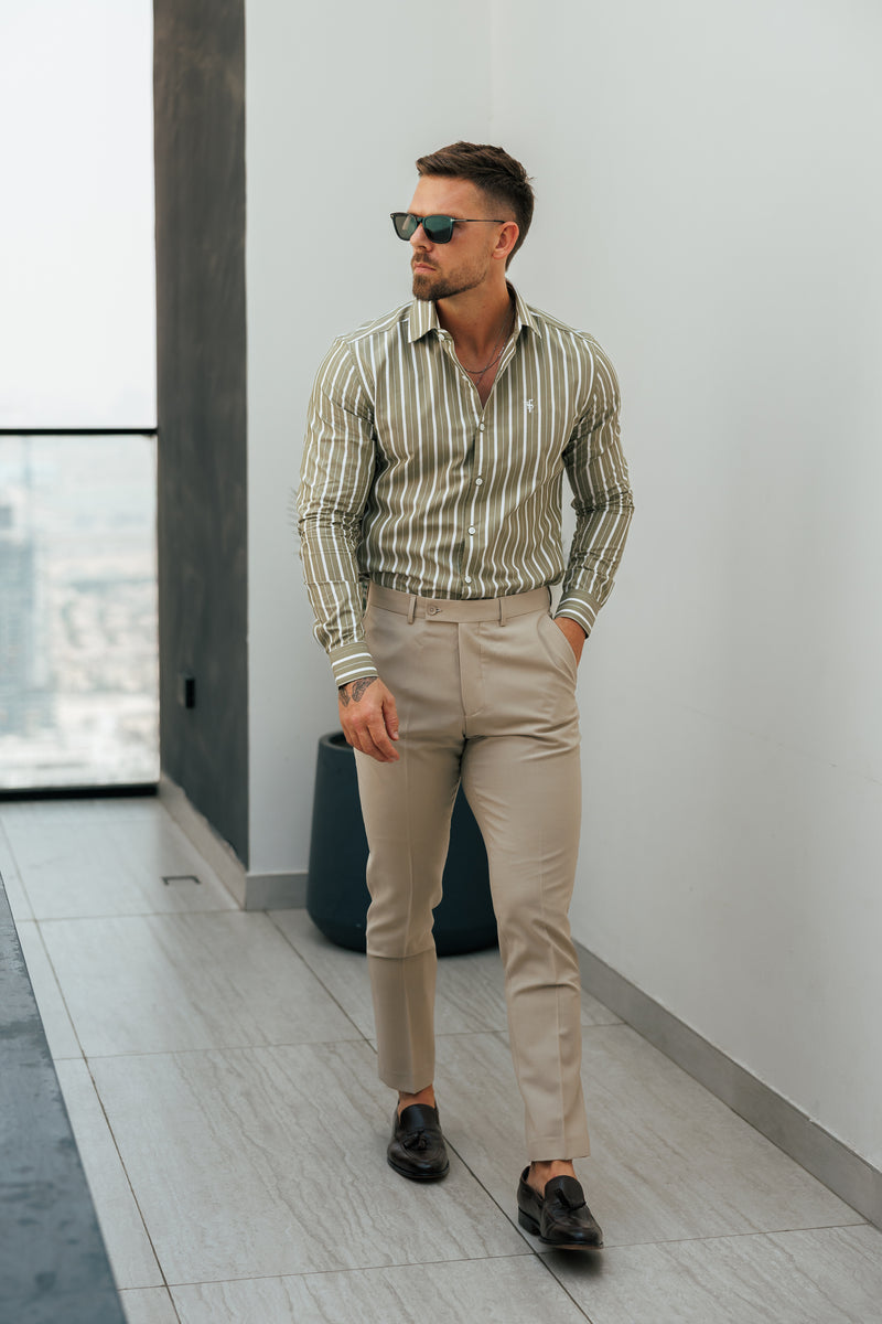Entspannte, formelle Stretchhose für Vater und Sohn in Beige - FSTR021 RELAXED