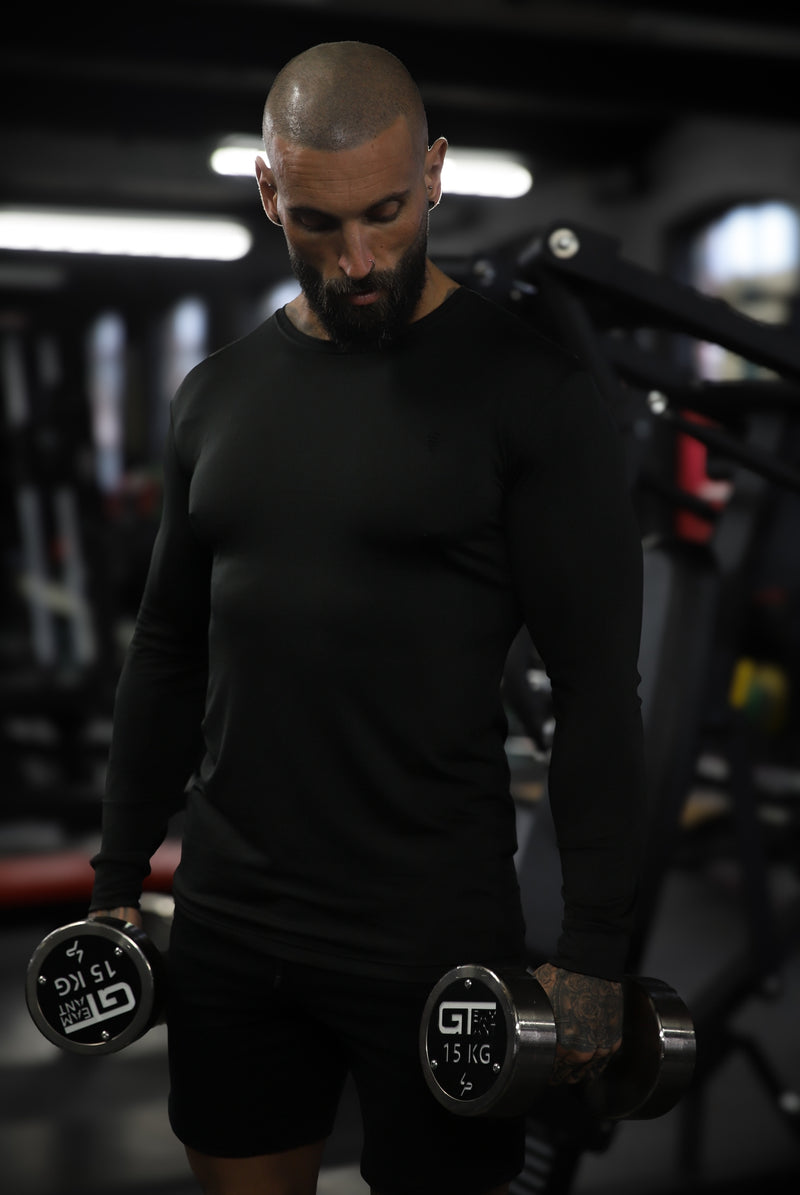 Father Sons Long Sleeve Black Tonal Gym Crew Top - FSH884