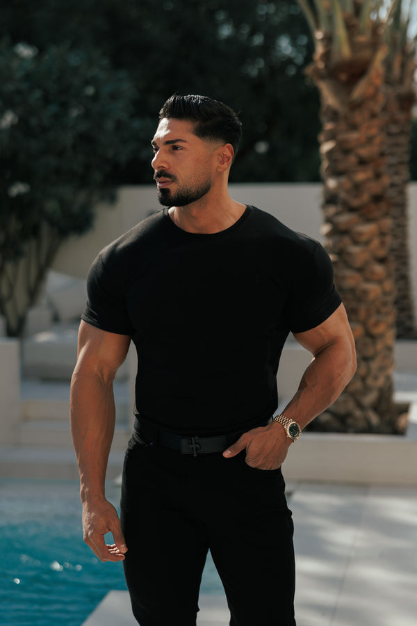 Vater Söhne Schwarzes Bambus Crew T-Shirt - FSH577