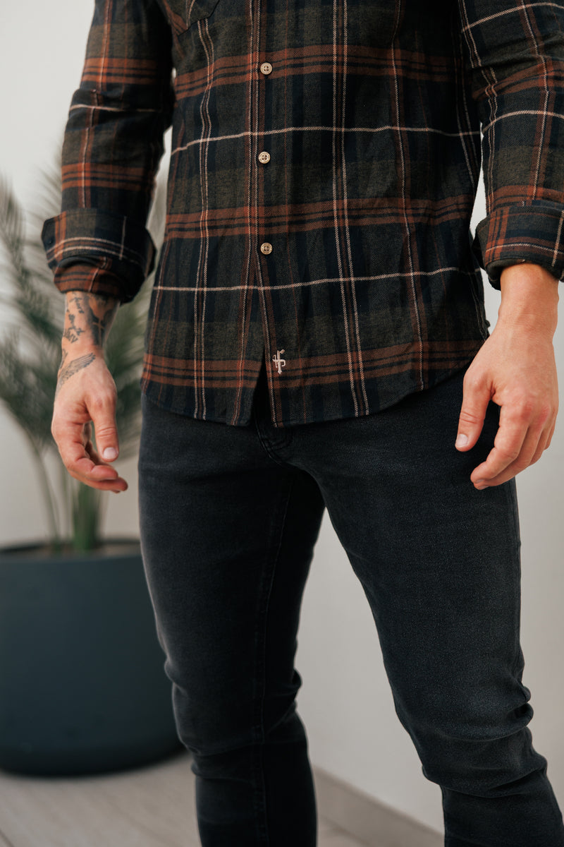 Father Sons Brown Check Shacket With Double Pockets - FS1196