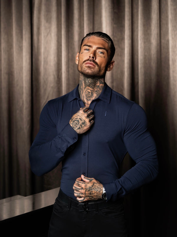 Tailliertes Langarm-Trikot für Vater und Sohn, Marineblau – FSD006