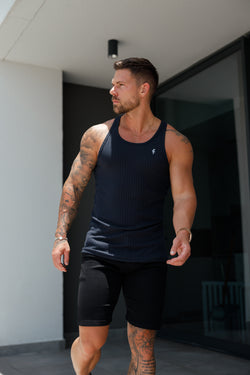 Klassische, superschmale Strickweste im Rippenmuster in Marineblau/Weiß von Father Sons – FSH1020