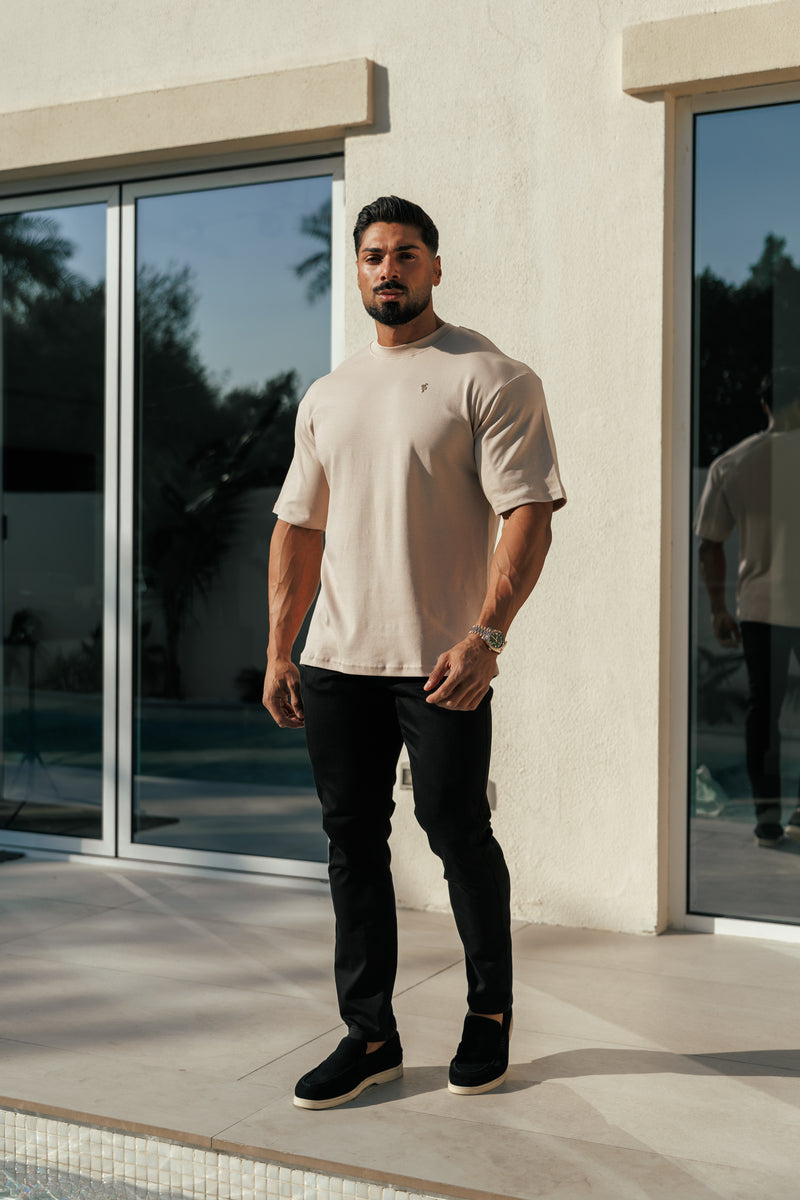 Klassisches beiges/goldenes Oversized-T-Shirt „Vater &amp; Söhne“ – FSH1420